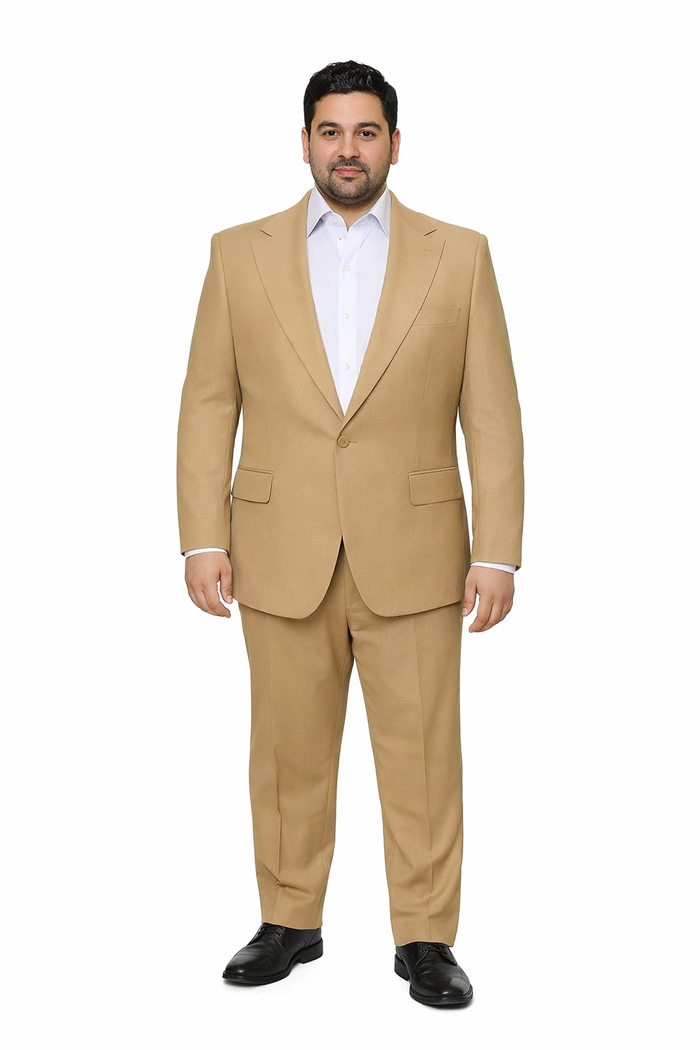 Rossiman Men’s Tan Seersucker Suit – Peak Lapel Formalwear with Tone-on-Tone Shadow Stripe