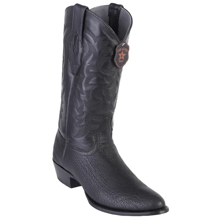 Men's Black Sharkskin Cowboy Boots: Dress Western Boots with Round Toe