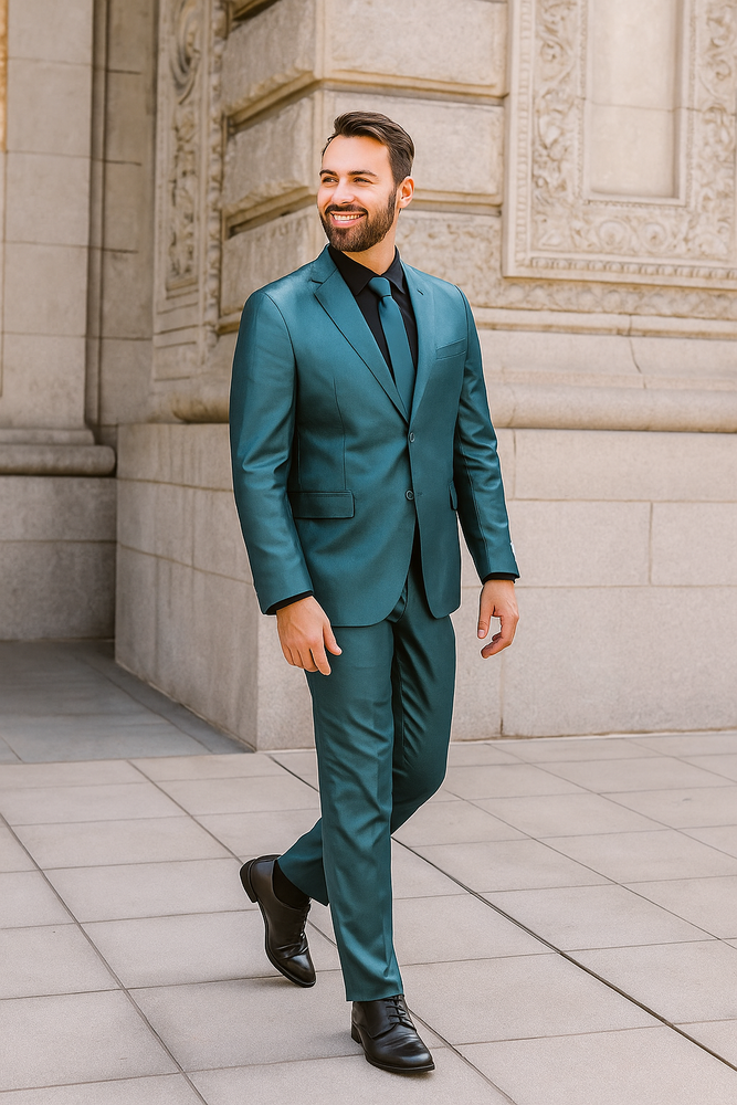 Shiny Teal Suit - Shiny Tuxedo