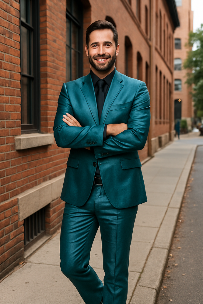 Shiny Teal Suit - Shiny Tuxedo