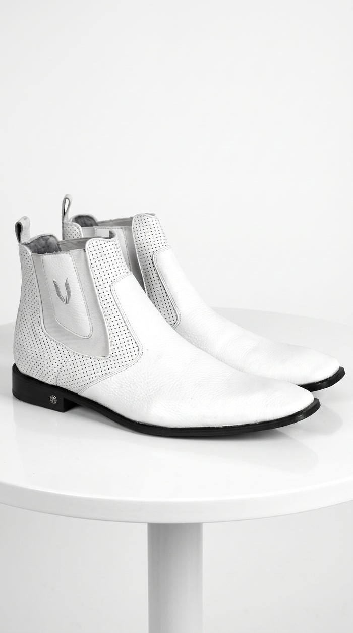 Men's Handcrafted White Vestigium Genuine Catshark Chelsea Boots