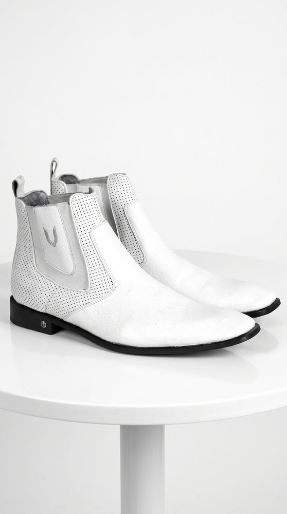 Men's Handcrafted White Vestigium Genuine Catshark Chelsea Boots