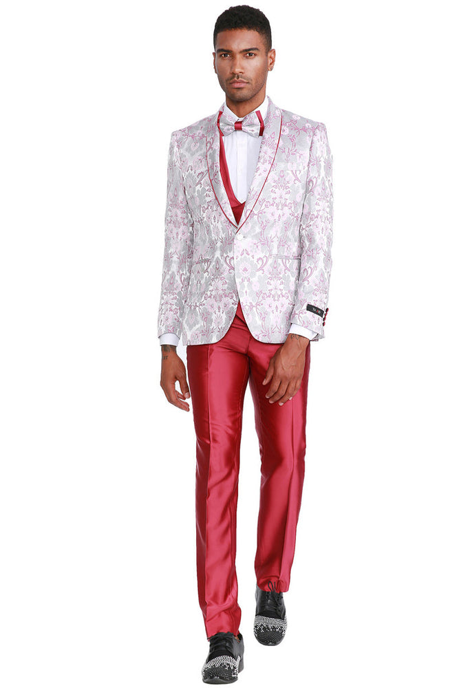 Men's Pink Floral Vested Suit for Prom & Weddings