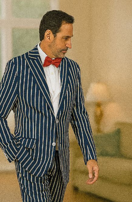 1920s Mens Vested Bold Gangster Pinstripe Suit in Navy