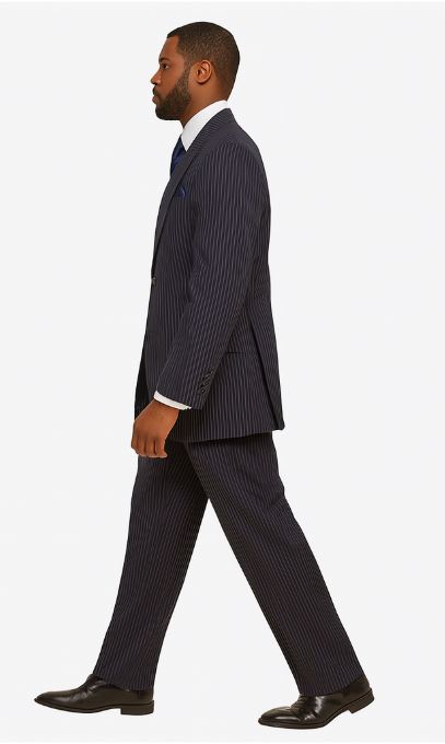 Classic Fit Pleated Pants - 2 Button Suit Pinstripe - Vested Suit 3 Pieces Suits Navy