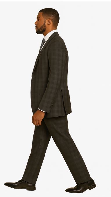 Charcoal Grey Gray Vested Three 3 Piece Windowpane Plaid Pattern Suit