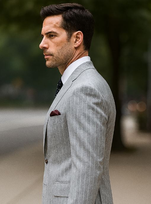 MEN'S 2PC SEERSUCKER MODERN FIT SUIT IN BLACK PINSTRIPE