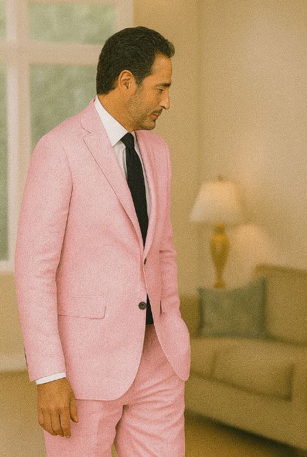 Pink Big and Tall Linen Suit