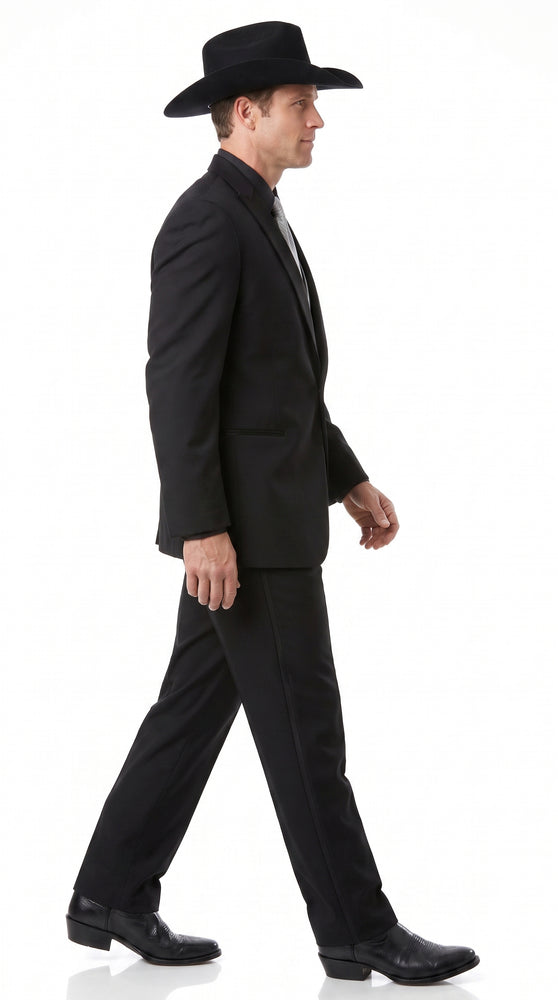 Men’s Black Western Cowboy Suit, Country Wedding Tuxedo with Silver Vest