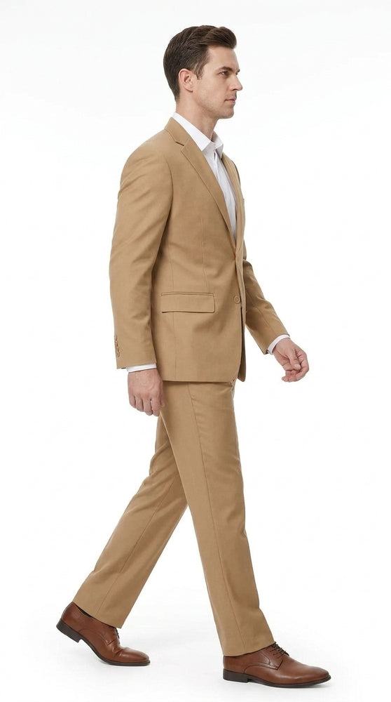 Men’s Khaki Beige 2 Button Business Suit, Camel Bronze Formal Dress Suit for Weddings and Clearance Sale