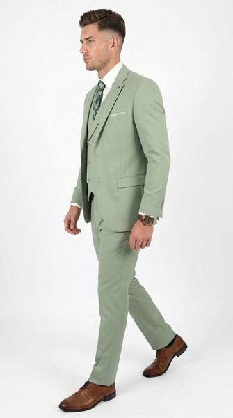 Men’s Sage Green 3 Piece Suit with Jacket, Vest and Pants, Light Green Summer Wedding Suit