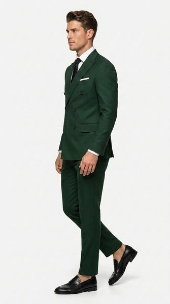 Men’s Olive Green Double Breasted Suit with Gold Buttons, Designer Wool Formal Wedding Business Suit Set