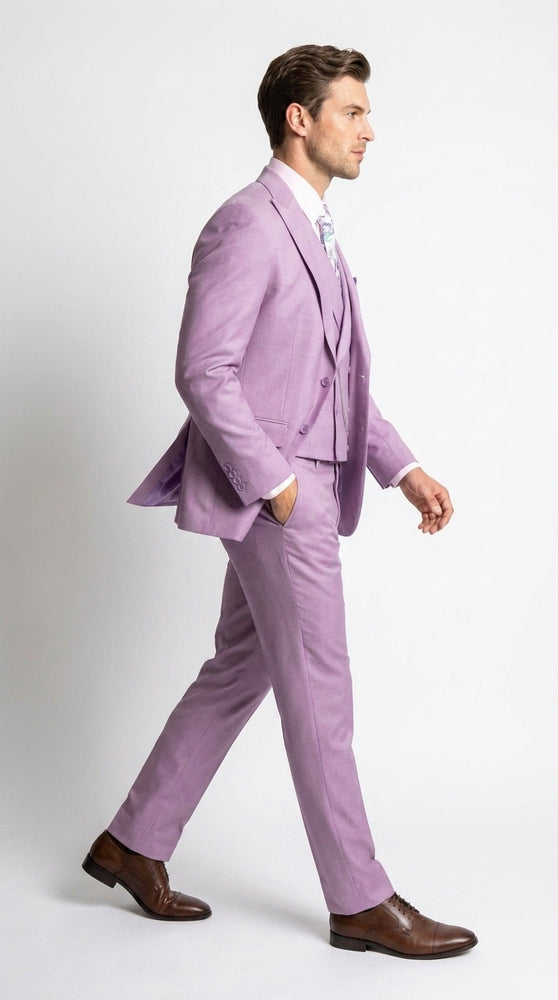Men’s Lavender Modern Fit 3 Piece Suit, Lapel Vest Wedding Prom Formal Suit with Adjustable Pants