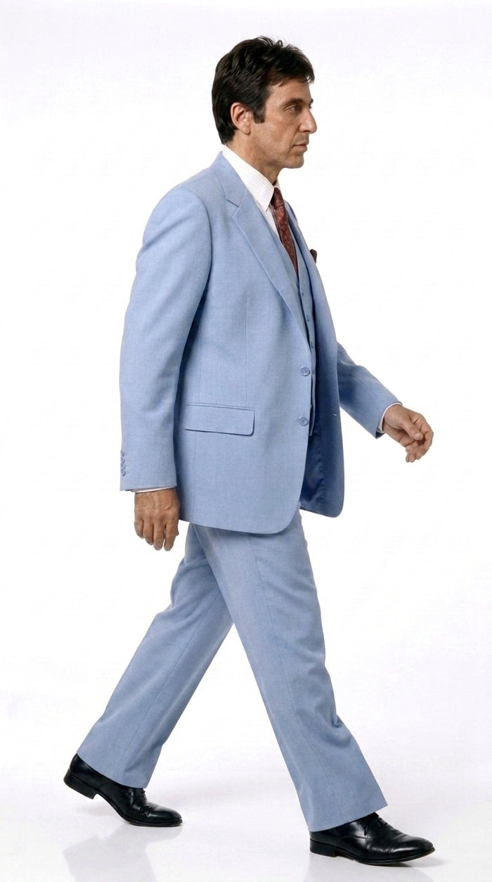 Men’s Steel Blue 3-Piece Suit – Tony Montana Scarface-Inspired Vested Wedding and Party Suit