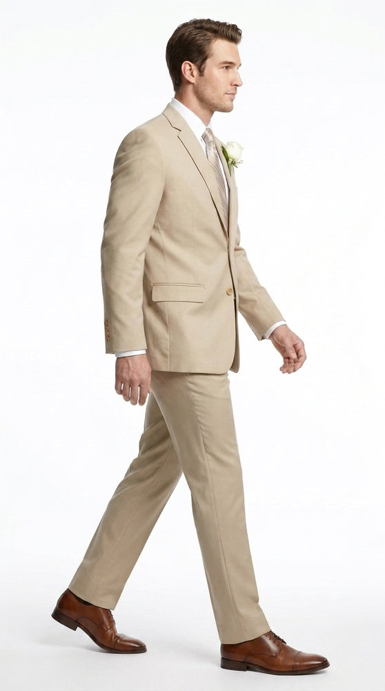 Men’s Tan Big and Tall Linen Suit – Lightweight Beach Wedding and Summer Formal Suit