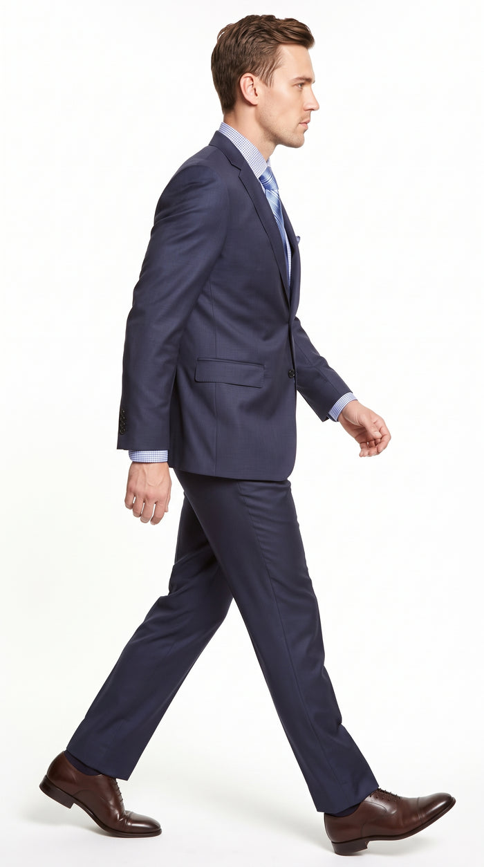 Bertolini Men’s French Blue Silk Blend 2-Piece Suit – High-End 2 Button Formal Wedding & Business Suit
