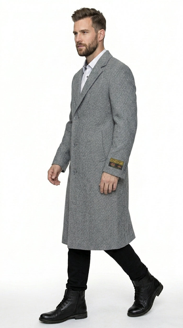 Men’s Light Grey Big and Tall Long Overcoat, Winter Dress Topcoat in 4XL 5XL 6XL