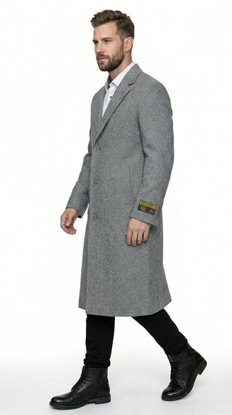 Men’s Light Grey Big and Tall Long Overcoat, Winter Dress Topcoat in 4XL 5XL 6XL