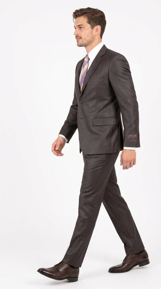 Men’s Dark Brown Shiny Sharkskin 2 Button Suit, Formal Wedding Business Dress Suit
