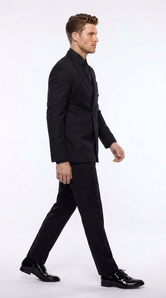 Men’s Black Solid 3 Piece Suit, Classic Formal Wedding Business Dress Suit