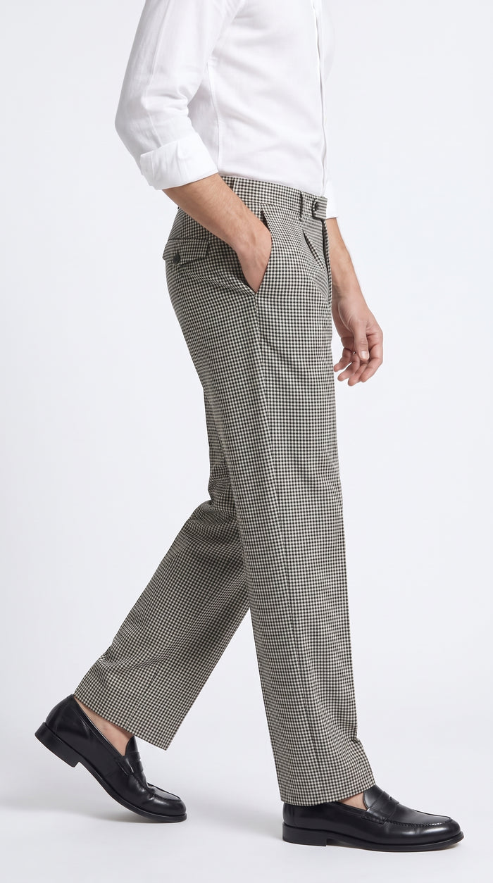 Men’s Black and White Houndstooth Wide Leg Pants with Matching Double Breasted Vest, 100% Wool Checker Dress Set