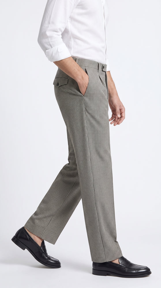 Men’s Black and White Houndstooth Wide Leg Pants with Matching Double Breasted Vest, 100% Wool Checker Dress Set
