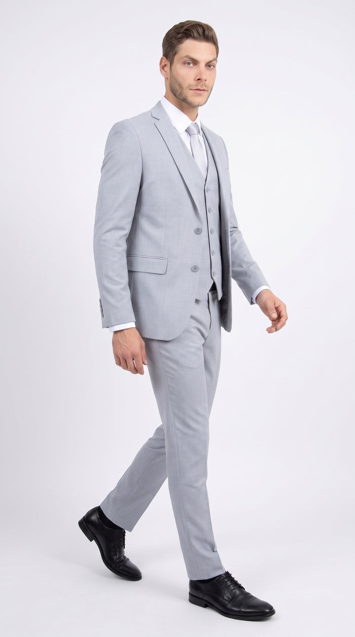 Men's Zegarie Light Grey 3-Piece Suit – One-Button Notch Lapel Jacket with Matching Vest and Pants for Weddings, Prom & Business