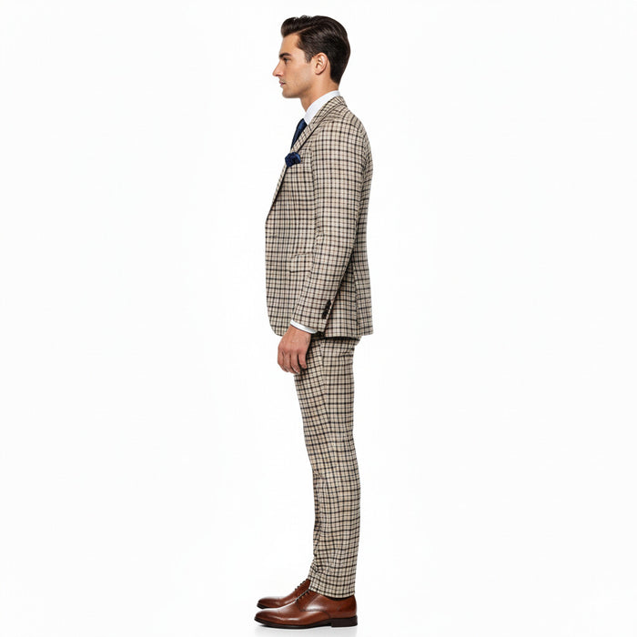 Rossiman Monarch Tan & Navy Grid 3-Piece Signature Suit