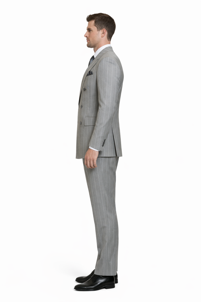Steel Monarch Grey Double-Breasted 3-Piece Prestige Suit by Rossiman