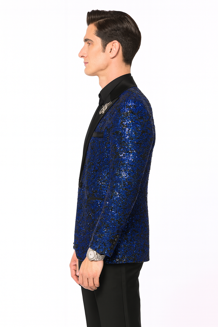 Glitter Sparkly Royal ~ Black Men's Sequin Paisley Dinner Jacket Tuxedo