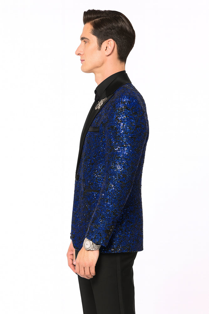 Glitter Sparkly Royal ~ Black Men's Sequin Paisley Dinner Jacket Tuxedo