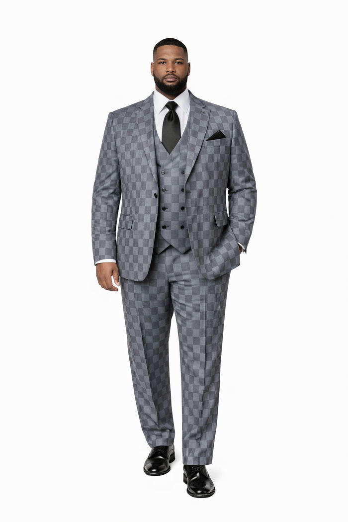 Grey Checkerboard Elite 3-Piece Tailored Suit by Rossiman