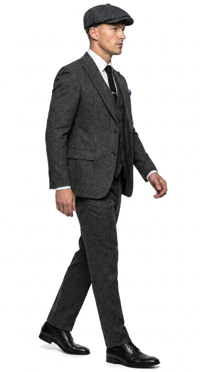 Men’s Charcoal Great Gatsby 3 Piece Suit, 1920s Gangster Vintage Formal Dress Suit