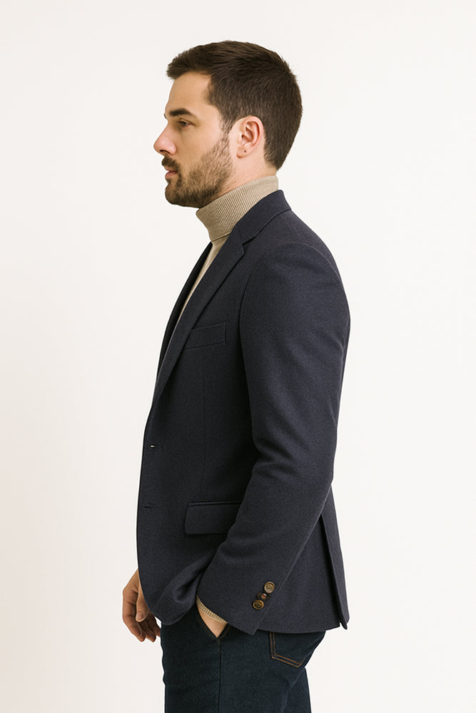 Mens Two Button Navy Cashmere Jacket with Notch Lapel