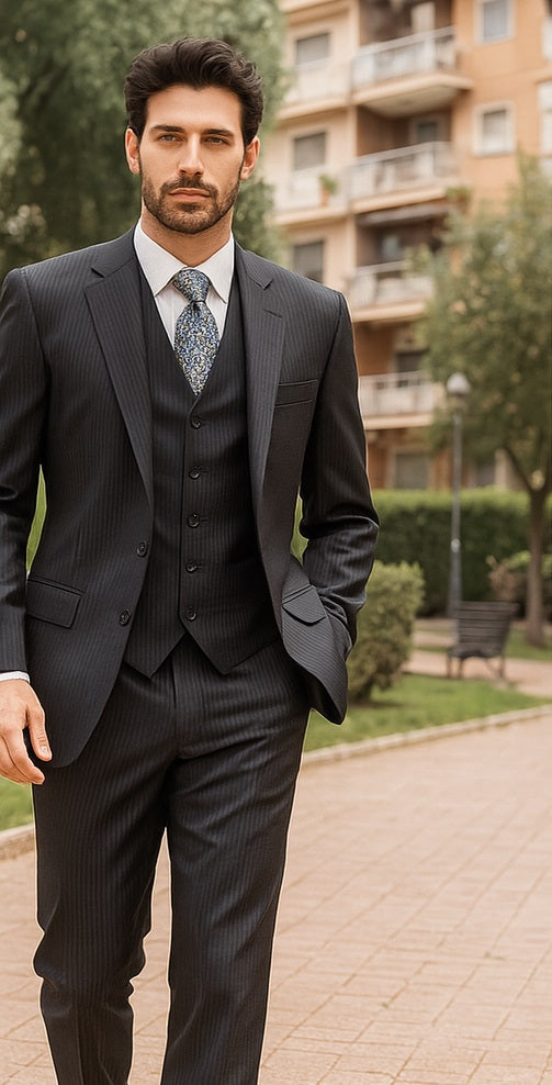 Formal grey pinstripe notch lapel suit