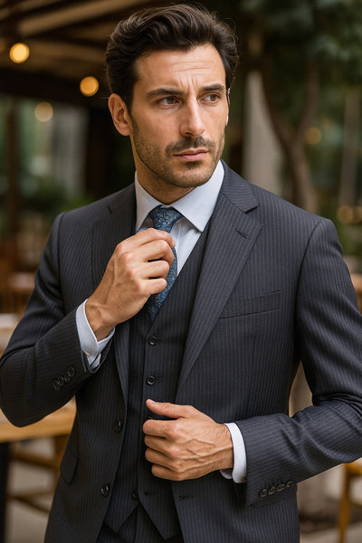 Grey pinstripe 3 piece suit for men