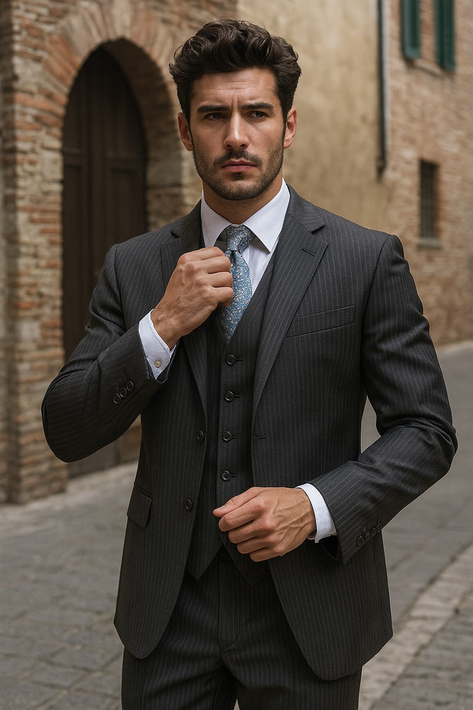 Elegant double vented grey suit
