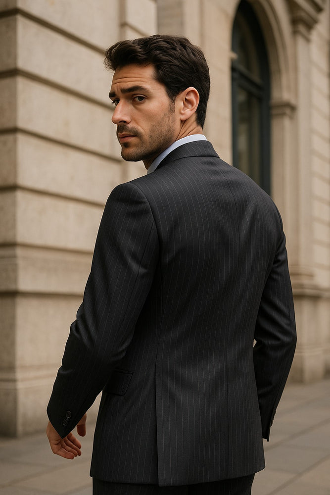 Classic grey pinstripe Italian suit for men