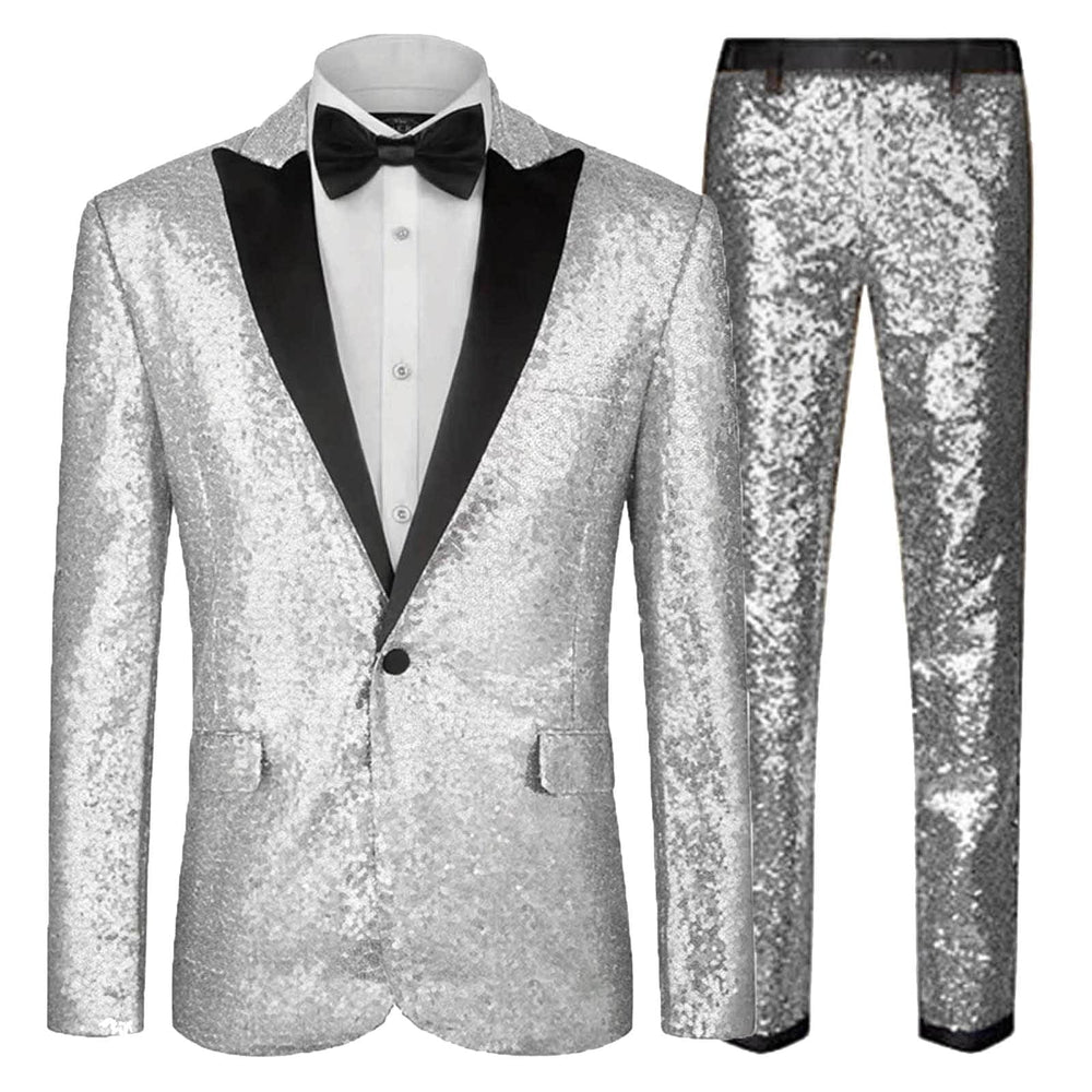 Sequin Suit - Silver Grey Shiny Suit Perfect for Stage or Prom Fancy Pattern Glitter Fabric