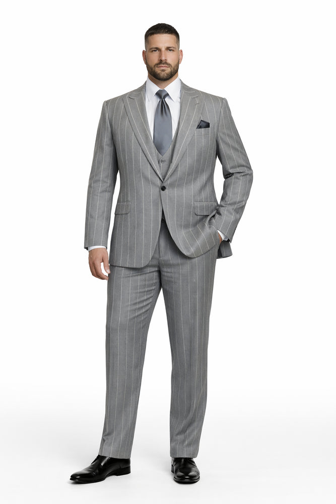 Silver Dominion Grey Pinstripe 3-Piece Elite Suit by Rossiman
