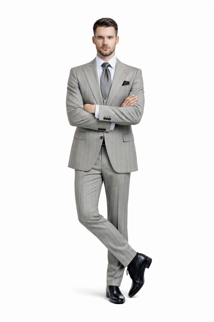 Silver Dominion Grey Pinstripe 3-Piece Elite Suit by Rossiman