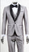  Silver Shiny Tuxedo 3 Piece Suit with Black Shawl Lapel