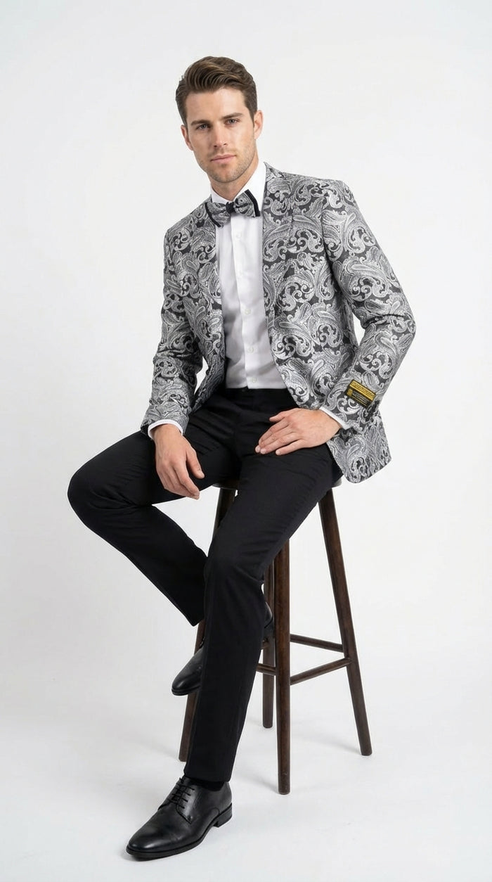 Silver and Black Paisley Prom Blazer