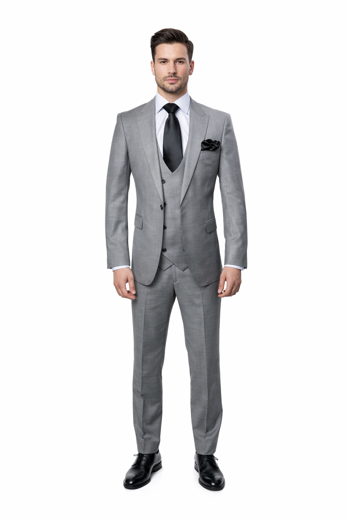 Silverstone Light Grey 3-Piece Modern Executive Suit by Rossiman