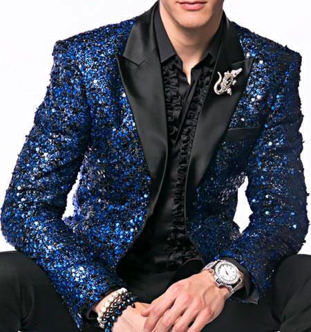 Alberto Nardoni Brand Fashion Men's Sequin Paisley Navy Blue ~ Black Dinner Jacket Tuxedo Blazer Glitter Sparkly Sport Coat