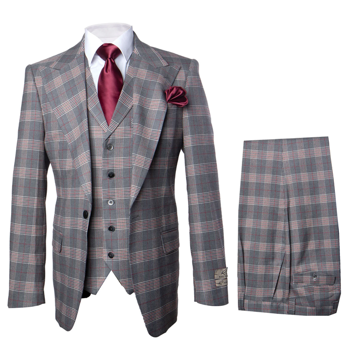 Suits With Baggy Pleated Pants - Wide Leg Pants 100% Wool - Classic Fit Single Breast Lapel Vest by Rossiman