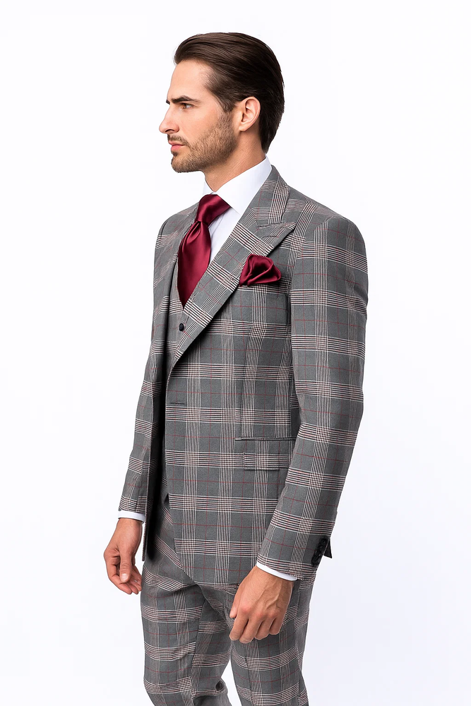 Suits With Baggy Pleated Pants - Wide Leg Pants 100% Wool - Classic Fit Single Breast Lapel Vest by Rossiman