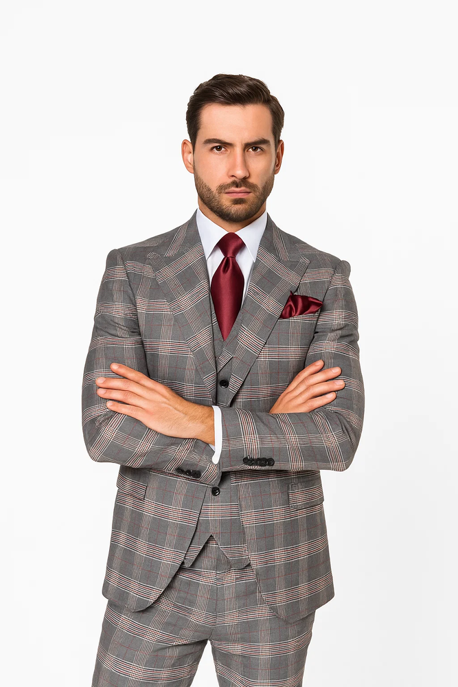 Suits With Baggy Pleated Pants - Wide Leg Pants 100% Wool - Classic Fit Single Breast Lapel Vest by Rossiman