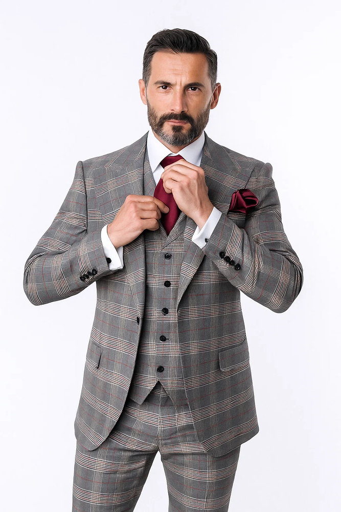 Suits With Baggy Pleated Pants - Wide Leg Pants 100% Wool - Classic Fit Single Breast Lapel Vest by Rossiman