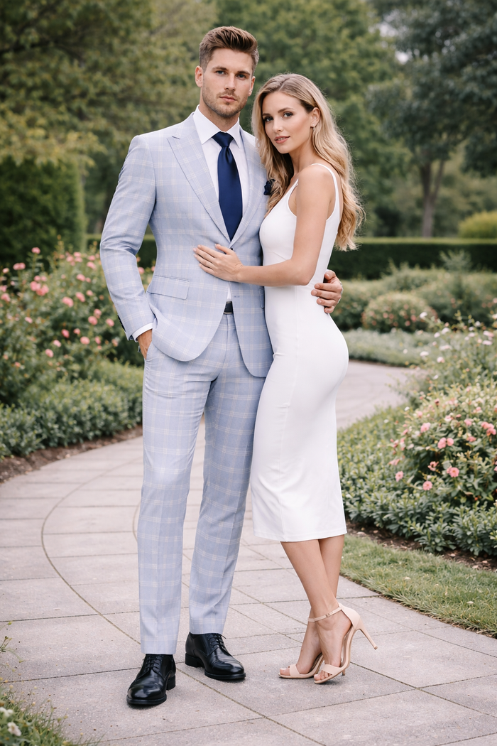 Rossiman Crest Sky Blue Checkered 3-Piece Luxe Suit